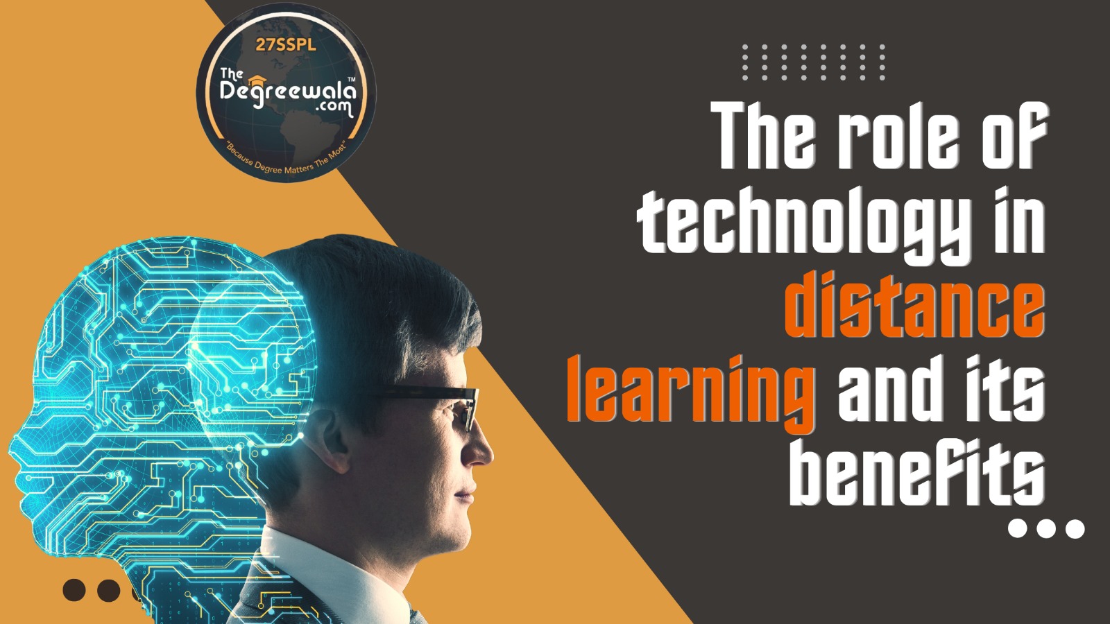 Image of an AI and a human standing back to back, representing the role of technology in distance learning.